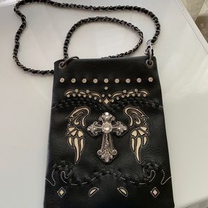 Crossbody Bag with Angel Wings and Cross NWOT